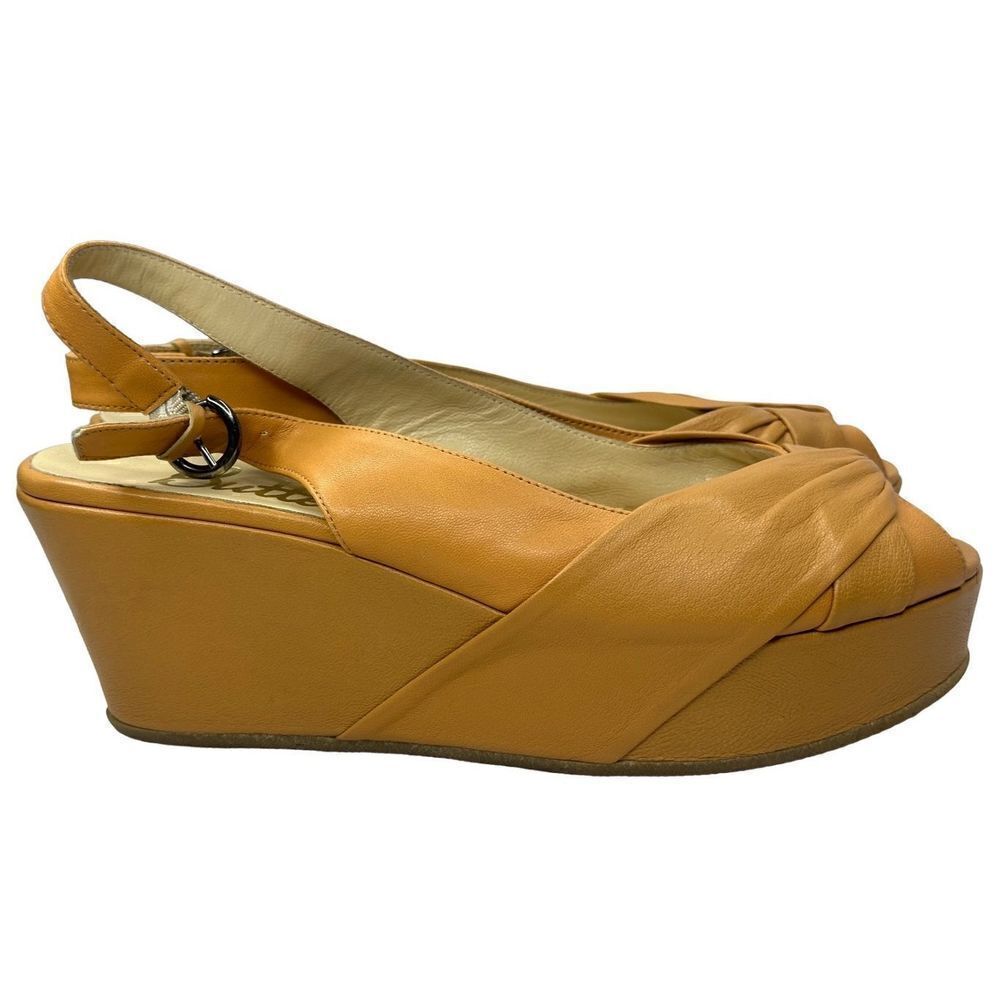 Butter Italy Light Camel Wedge Platform Peep Toe Slingback Size 9.5 - Picture 5 of 12